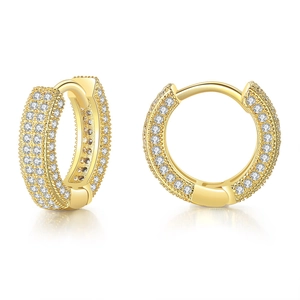 Classic Round Huggie Hoop Earrings For Men Women Copper Pave AAA Zircon Iced Out Hip Hop Trendy Jewelry
