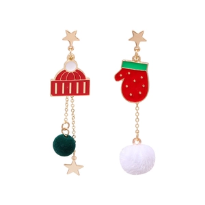 Christmas earrings with stars, snowman, penguin charms and plush balls for festive style