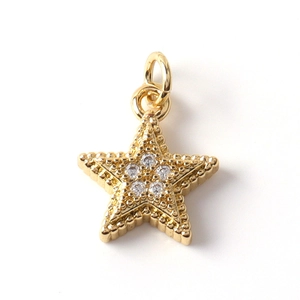 Detailed close-up of a gold-plated star pendant featuring micro-pave cubic zirconia crystals