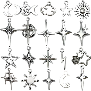 DIY Antique Silver Alloy Celestial Charms Cross Hollow Star Moon Sun Pendants For Necklace Bracelet Jewelry Making Accessories