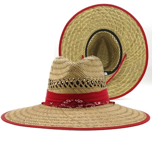 Cappello di paglia a tesa larga da uomo con nastro paisley rosso e corona traspirante