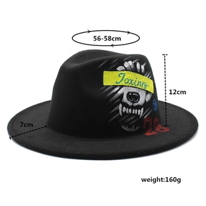 Dimensioni dettagliate del cappello fedora in lana dipinto a mano con misure