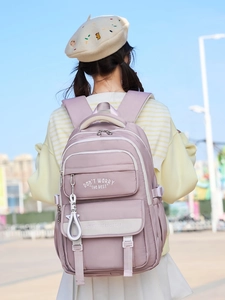Minimalist light purple school backpack with multiple pockets for high school students