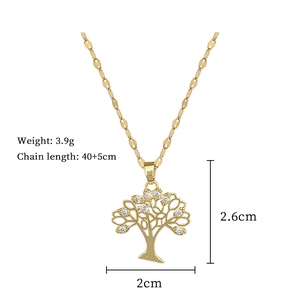 Detailed dimensions for the golden tree of life pendant necklace with crystal stones