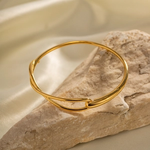 Bracelet torsadé élégant en acier inoxydable plaqué or 18K sur pierre naturelle