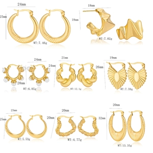 Various 18K gold plated stainless steel geometric hoop earrings with sizes and weights