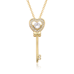 Elegant 18k gold heart key pendant necklace with sparkling cubic zirconia on white surface