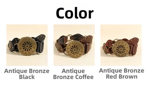 Comparaison détaillée de ceintures vintage en noir, café et marron avec boucles en bronze