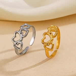 Bague Coeur Creux Acier Inoxydable Ajustable Ouverte Anneau Bijoux Mode Minimaliste Pour Femmes