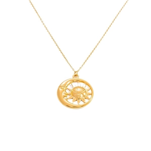 Elegant 18k gold plated stainless steel necklace featuring a sun and moon pendant design