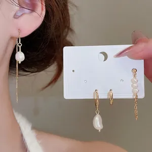Freshwater Pearl Threader Hoop Earrings Ear Cuffs Copper Jewelry With Silver Earring Post French Vintage Elegant For Women