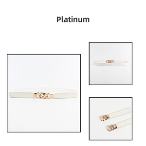 Detail of white skinny belt for women with elegant golden metal chain buckle for dresses