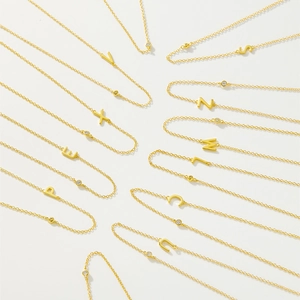 Polished S925 sterling silver gold initial necklaces with sparkling zircon accents