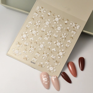 5D embossed nail art stickers with gold and white bohemian floral patterns, model Co-311