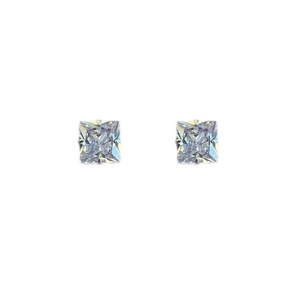 Elegant S999 sterling silver square zircon stud earrings with classic princess cut stones