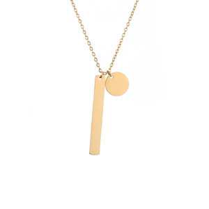 Collier minimaliste en acier inoxydable plaqué or 316L avec pendentifs barre et disque