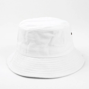 Close-up of durable white cotton twill fabric and stitching on a minimalist bucket hat