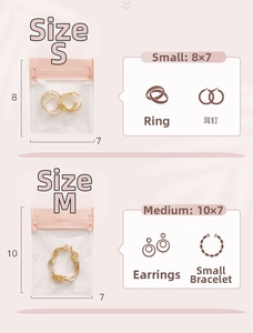 Detaillierte Größentabelle für Schmuckbeutel aus EVA mit Abmessungen für Ringe und Armbänder