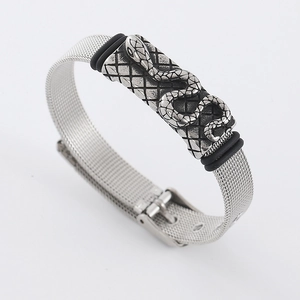 Bracciale da uomo in acciaio inossidabile stile mesh con motivo a serpente a sbalzo