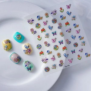 5D embossed nail art stickers with floral patterns, birds and butterflies decoration