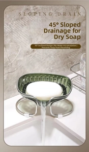 Detail of green soap holder with 45-degree slope design and metal base for water drainage