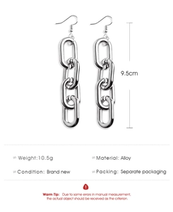 Orecchini a catena a maglie grosse color argento lunghi 9,5 cm in lega metallica leggera
