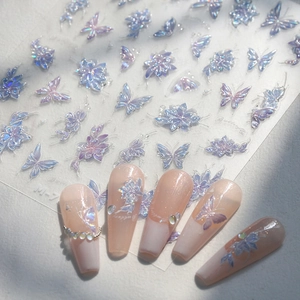 3D Embossed Laser Holographic Aurora Butterfly Flower Adhesive Nail Art Stickers For Manicure Decoration DIY