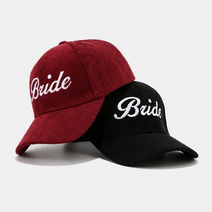 Corduroy baseball caps with white Bride embroidery for wedding party accessories