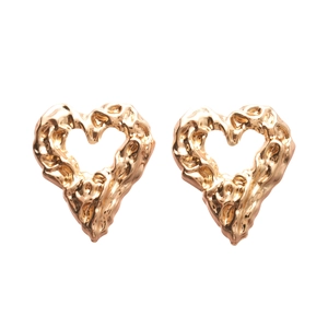 Retro hollow heart earrings with golden lava texture and minimalist metallic design