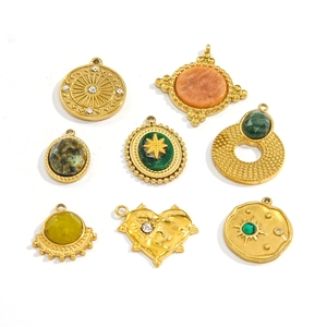 Set of 8 gold stainless steel natural stone charms for DIY jewelry making