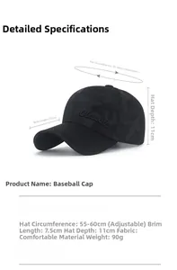 Detailed dimensions of camo baseball cap with Classic 3D embroidery and measurements