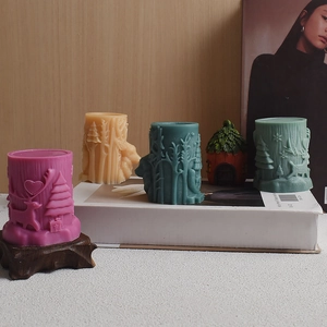 Relief elk and Christmas tree cylinder silicone molds for DIY scented candles decor
