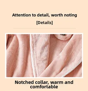 Detail of pink flannel bathrobe showing the soft shawl collar and warm plush texture