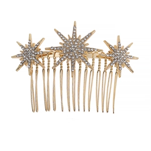 Sparkling gold star hair comb with rhinestones and elegant metallic finish design