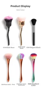Detailed close-up of six varied makeup brushes including rose-shaped heads and tapered handles