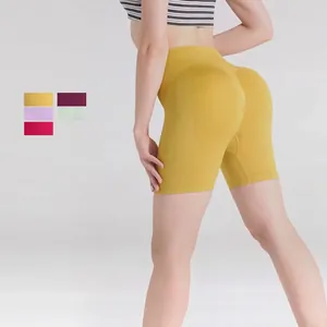 Short de Yoga Sans Couture à Taille Haute pour Femmes Levage des Fesses Entraînement Gym Fitness Couleur Unie Bas