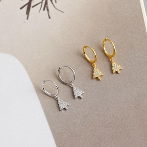 Elegant gold and silver S925 sterling silver Christmas tree hoop earrings with zircon stones