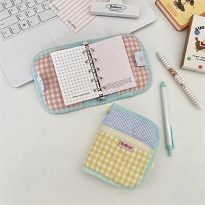 Quilted multi-functional fabric binder planner set with plaid patterns and matching coin pouch