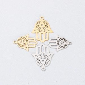 Golden and silver Hamsa Hand pendants made of hollowed-out stainless steel for jewelry