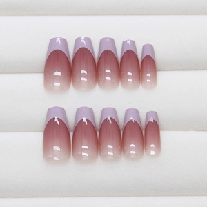 Light purple French gradient press-on nails in long ballerina shape, 10 piece set