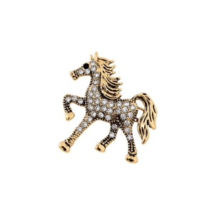 Vintage gold horse brooch with sparkling rhinestones for elegant suit lapels and accessories