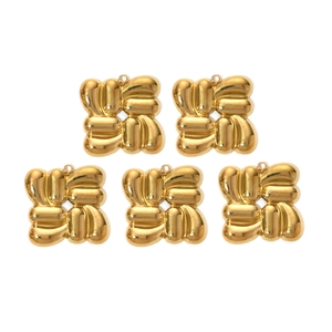 Set of five 18k gold plated stainless steel square pendants with twisted woven texture