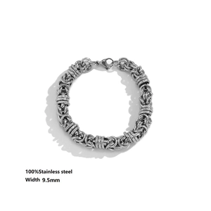 Macro view of 9.5mm wide stainless steel heavy chain bracelet with lobster clasp