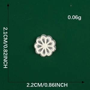 Detailed size specifications for a small white floral lace applique DIY craft patch