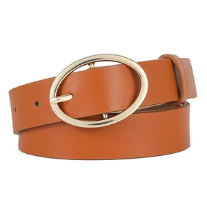 Women's leopard pattern PU leather belt with a large golden oval metal buckle