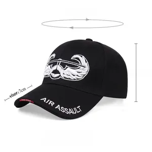 Close-up of tactical baseball cap featuring eagle wings embroidery and Air Assault text