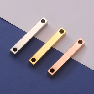 Polished rectangular stainless steel connector bars in silver, gold and rose gold colors