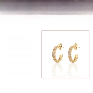 Detailed size chart for Gold Filled C-shaped earrings with micro-paved cubic zirconia