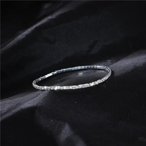 Detail of 2.0mm silver crystal elastic bracelet featuring sparkling single row rhinestones