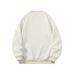 Cremefarbenes Sweatshirt mit Rautensteppung, Rundhalsausschnitt und Rippbündchen